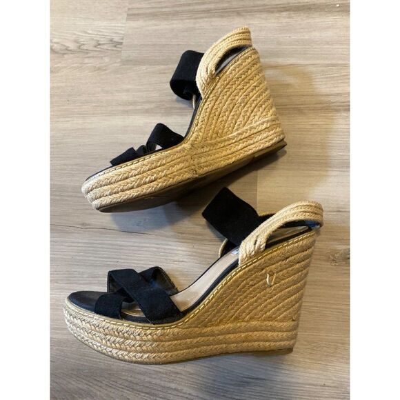 Steve Madden Eira, women’s black open toed espadrille high wedges size 9.5 - Picture 5 of 9